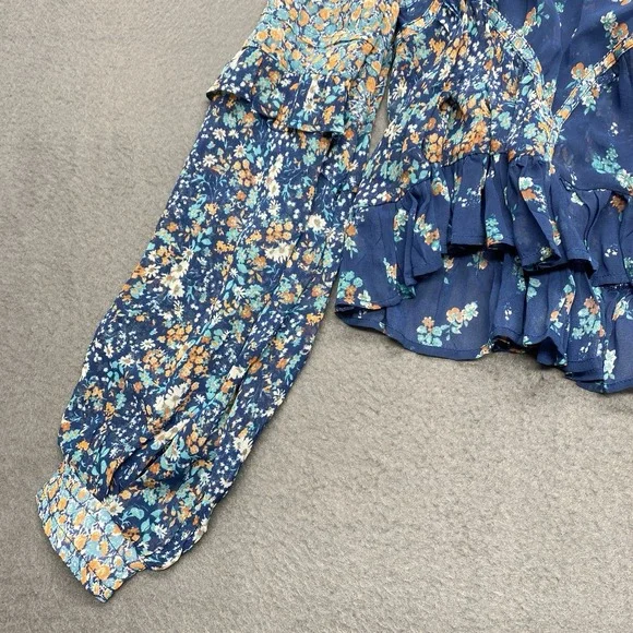 Anthropologie Sheer Babydoll‎ Blouse Blue Floral Size M Festival Boho Hippie NEW - Picture 3 of 11